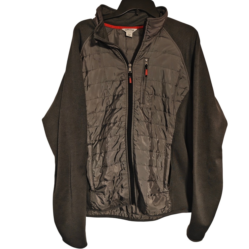 Orvis Mens XL Gray Hybrid Quilted Puffer Fleece Full Zip Jacket Outdoor Layer